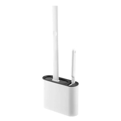 Toilet Brush Set Flat Silicone Head Non-Stick Ventilated Holder