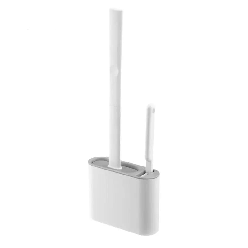 Toilet Brush Set Flat Silicone Head Non-Stick Ventilated Holder