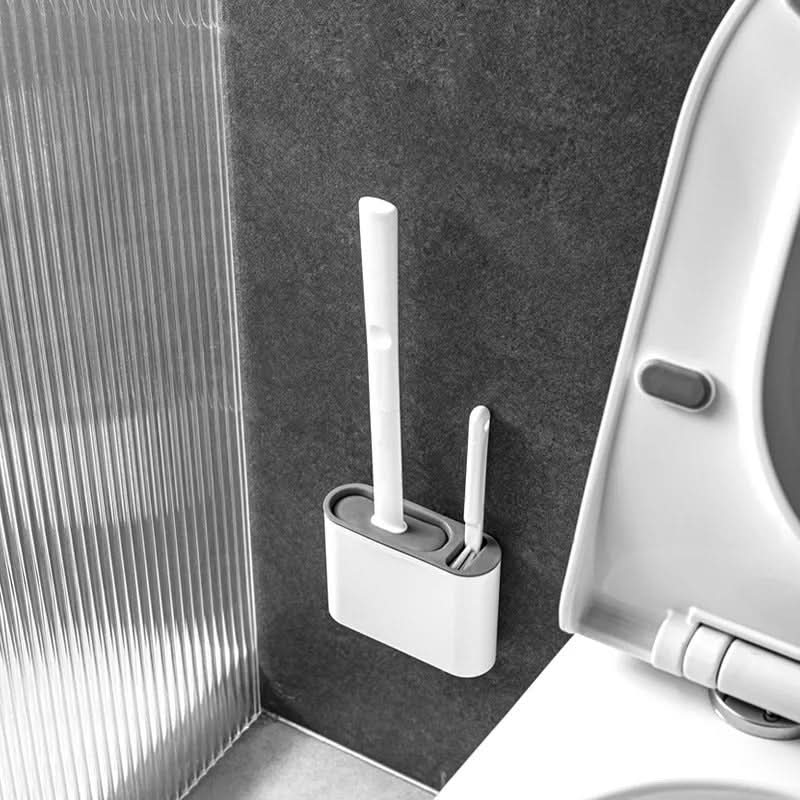 Toilet Brush Set Flat Silicone Head Non-Stick Ventilated Holder