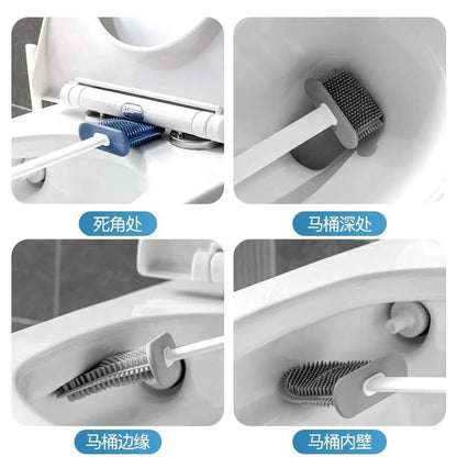 Toilet Brush Set Flat Silicone Head Non-Stick Ventilated Holder