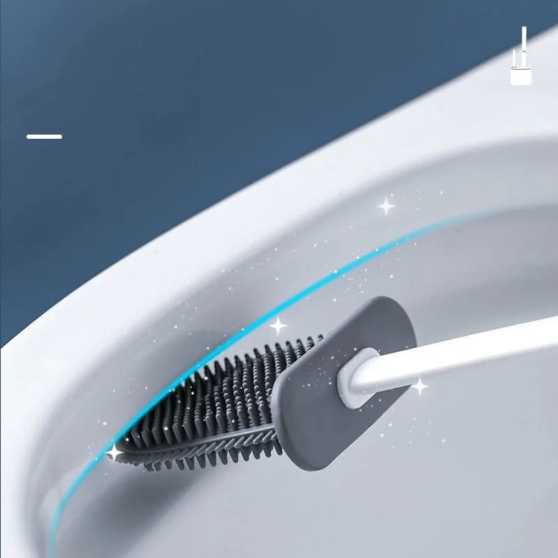 Toilet Brush Set Flat Silicone Head Non-Stick Ventilated Holder