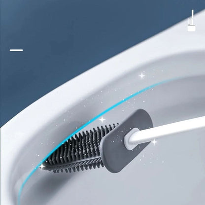 Toilet Brush Set Flat Silicone Head Non-Stick Ventilated Holder