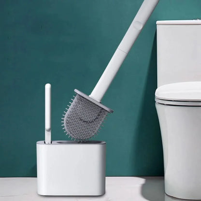 Toilet Brush Set Flat Silicone Head Non-Stick Ventilated Holder