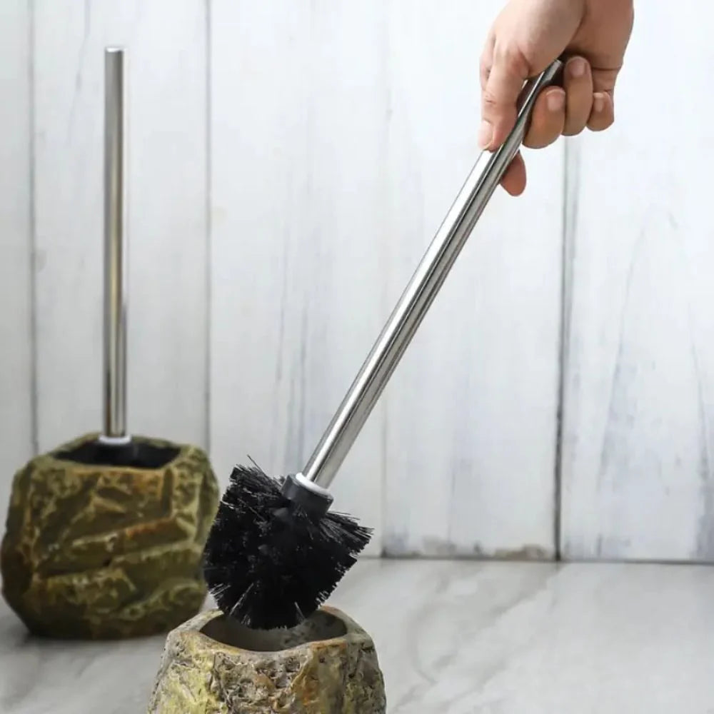 Toilet Brush Stone-Inspired Ceramic Holder Removable Handle