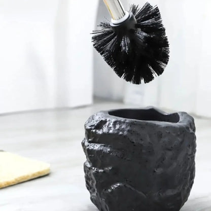 Toilet Brush Stone-Inspired Ceramic Holder Removable Handle