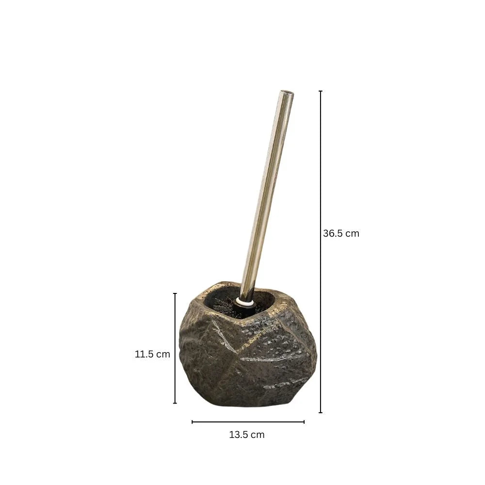 Toilet Brush Stone-Inspired Ceramic Holder Removable Handle