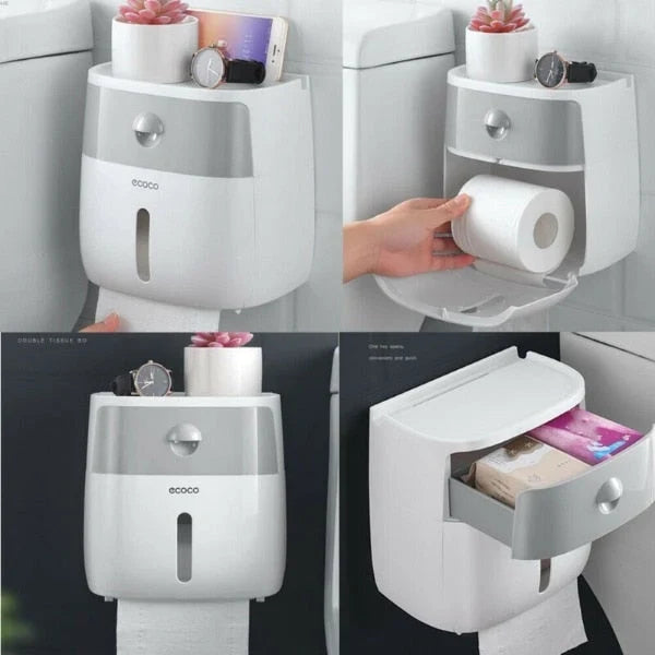 Toilet Paper Holder Wall-Mounted Waterproof Towel Storage