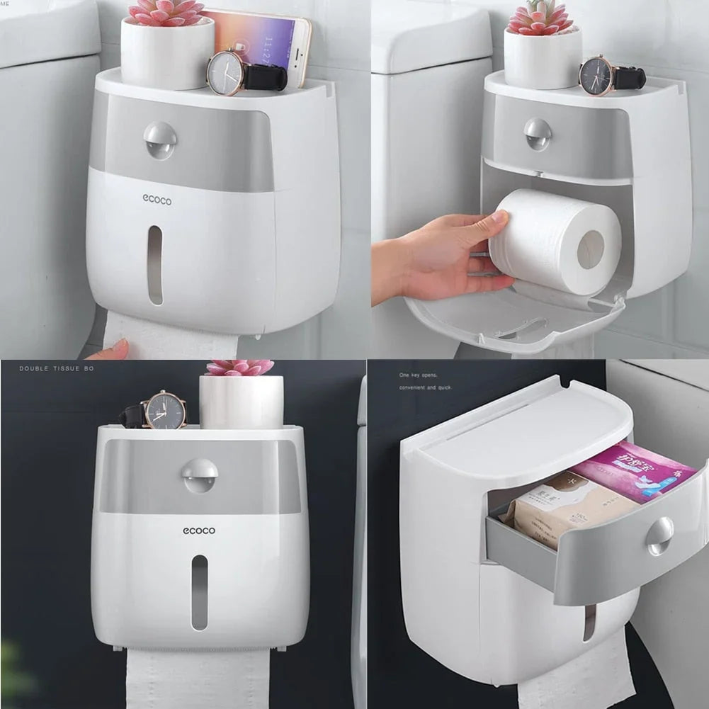 Toilet Paper Holder Wall-Mounted Waterproof Towel Storage