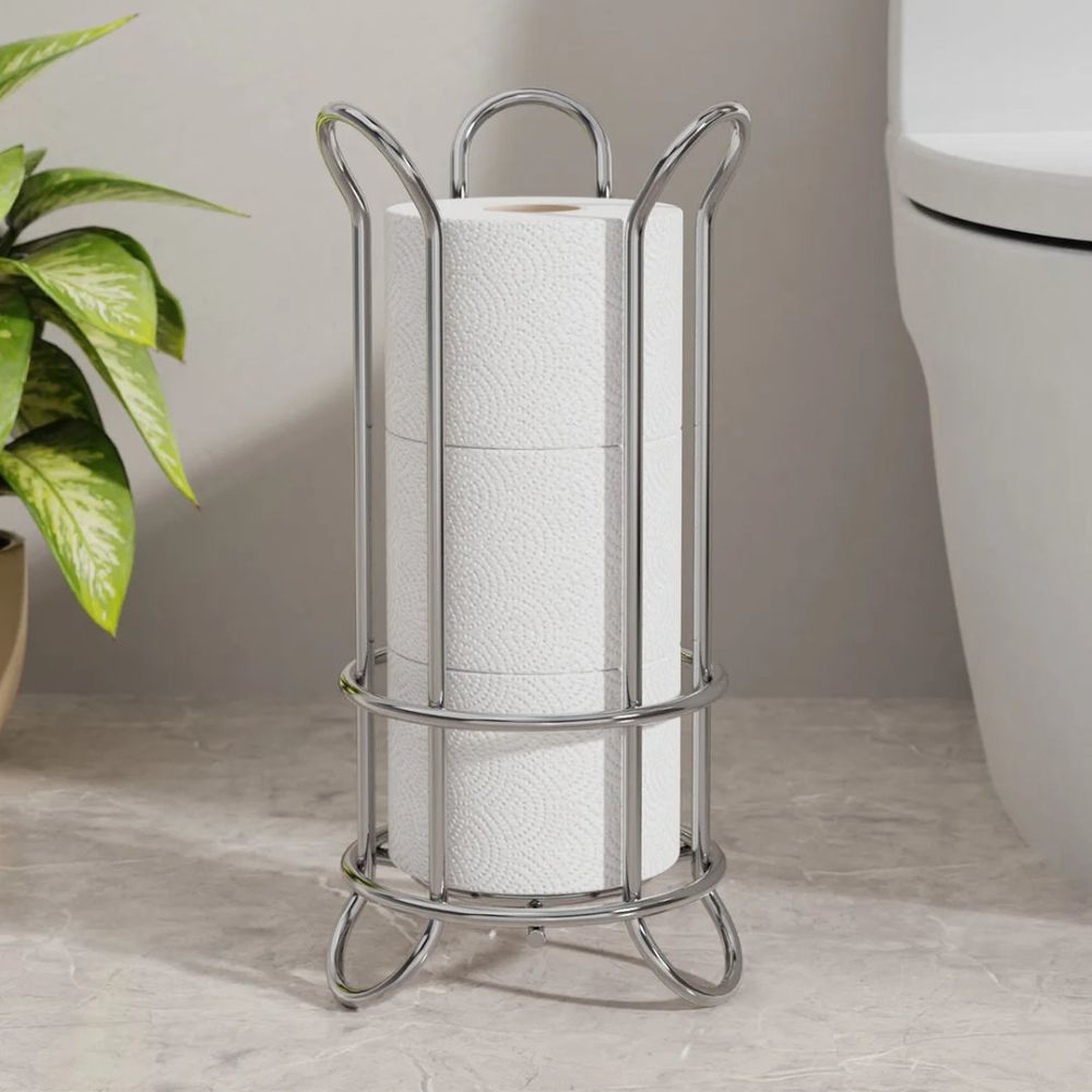 Toilet Paper Stand Chrome Plated Iron Holds Three Rolls