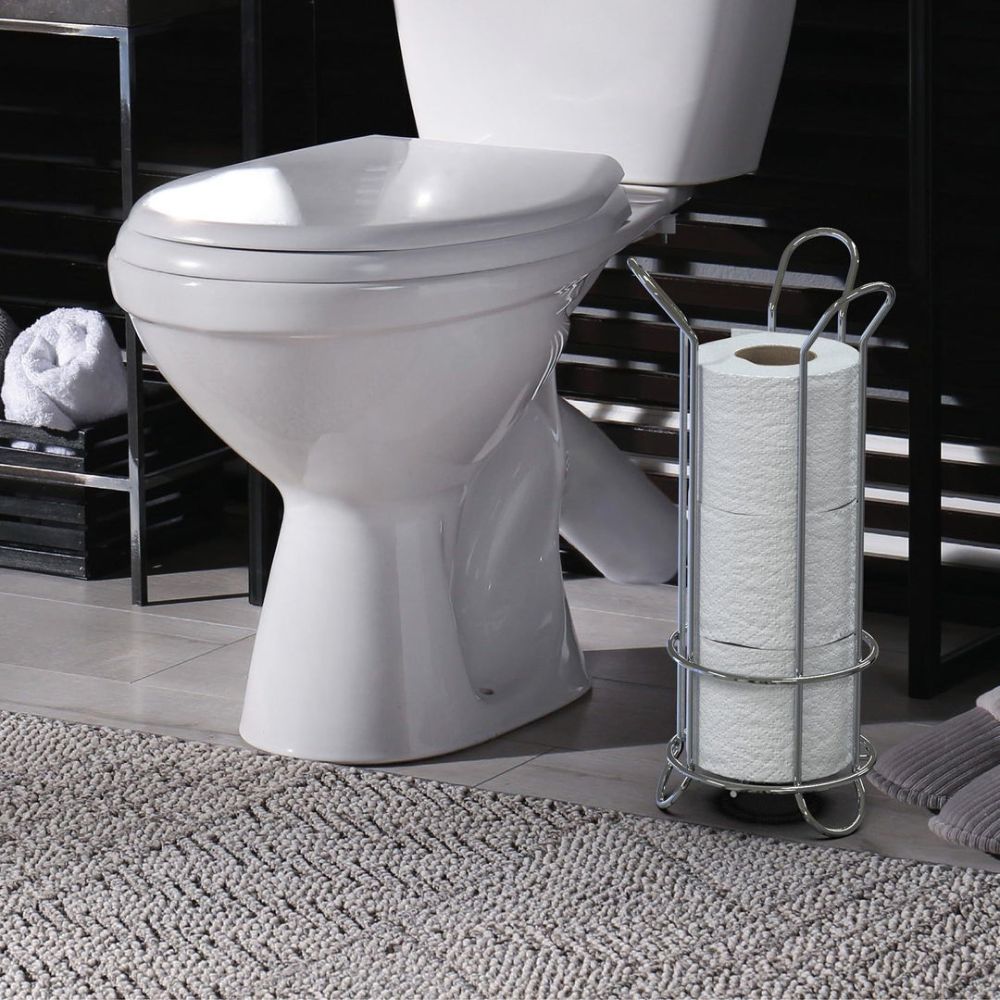 Toilet Paper Stand Chrome Plated Iron Holds Three Rolls