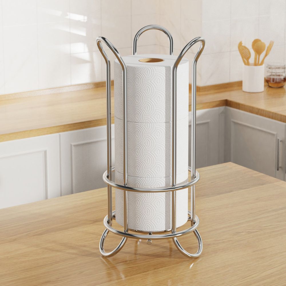 Toilet Paper Stand Chrome Plated Iron Holds Three Rolls
