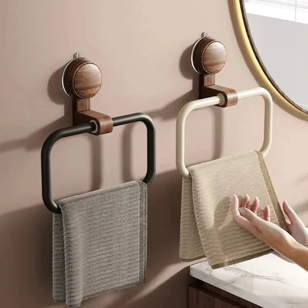 Towel Rack Suction Mount Wood & Corrosion-Resistant Aluminum