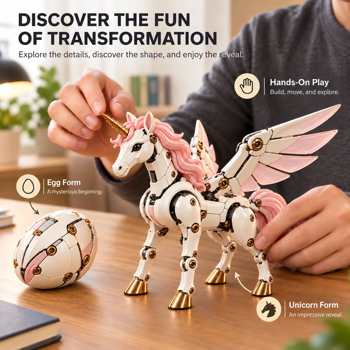 Transforming Unicorn Figure Egg-to-Unicorn Mechanical Wings