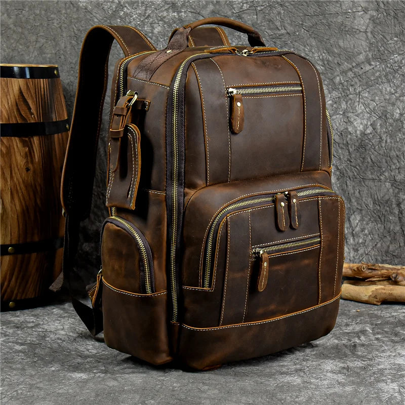 Travel Backpack Full-Grain Leather Fits 15.6-Inch Laptop