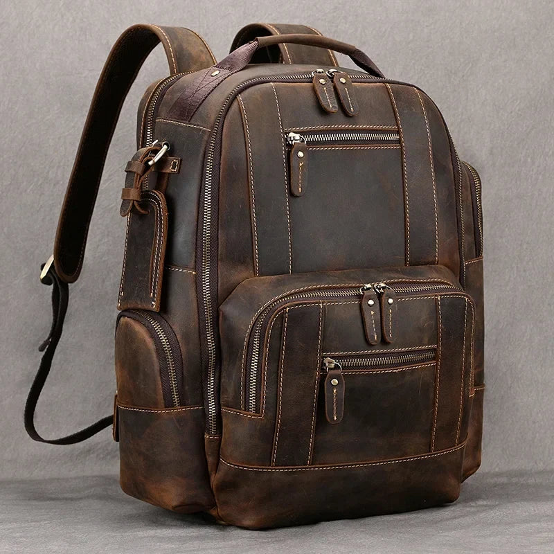Travel Backpack Full-Grain Leather Fits 15.6-Inch Laptop