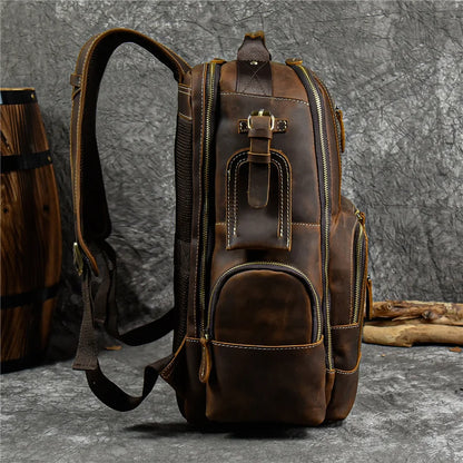 Travel Backpack Full-Grain Leather Fits 15.6-Inch Laptop