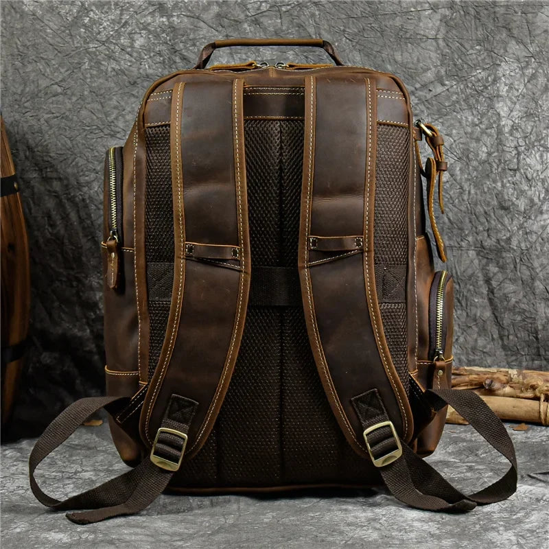 Travel Backpack Full-Grain Leather Fits 15.6-Inch Laptop