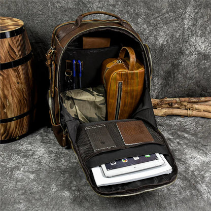 Travel Backpack Full-Grain Leather Fits 15.6-Inch Laptop