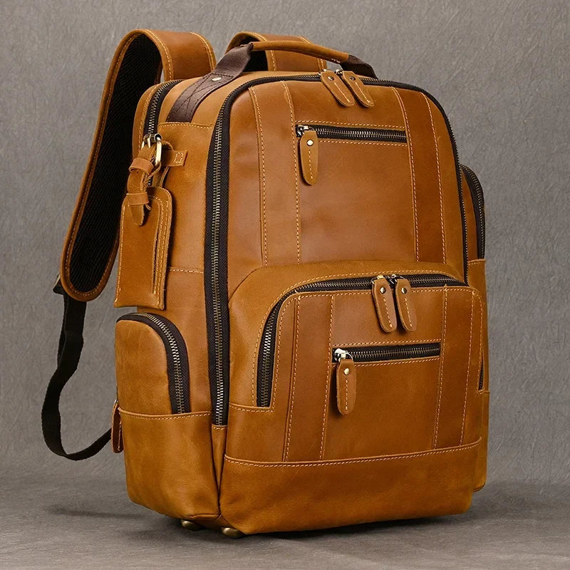 Travel Backpack Full-Grain Leather Fits 15.6-Inch Laptop