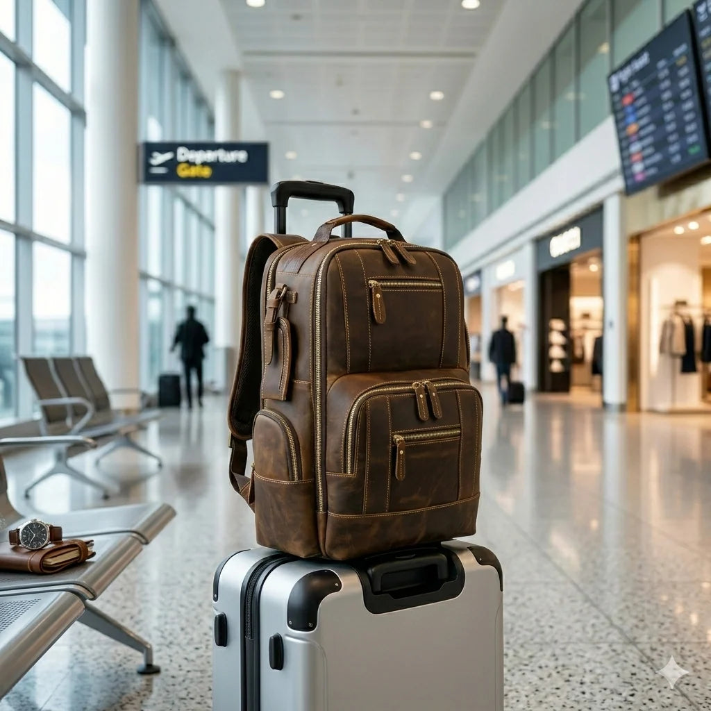 Travel Backpack Full-Grain Leather Fits 15.6-Inch Laptop