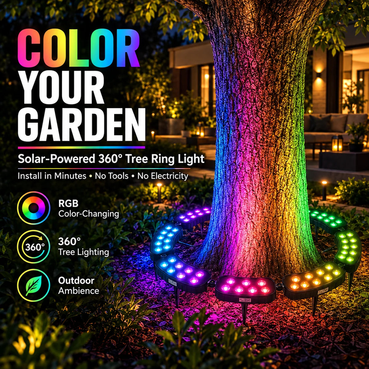 Tree Ring Light Solar-Powered 7-Color RGB