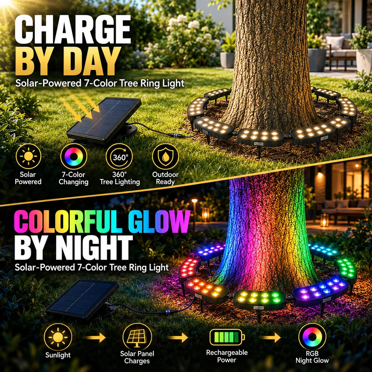 Tree Ring Light Solar-Powered 7-Color RGB