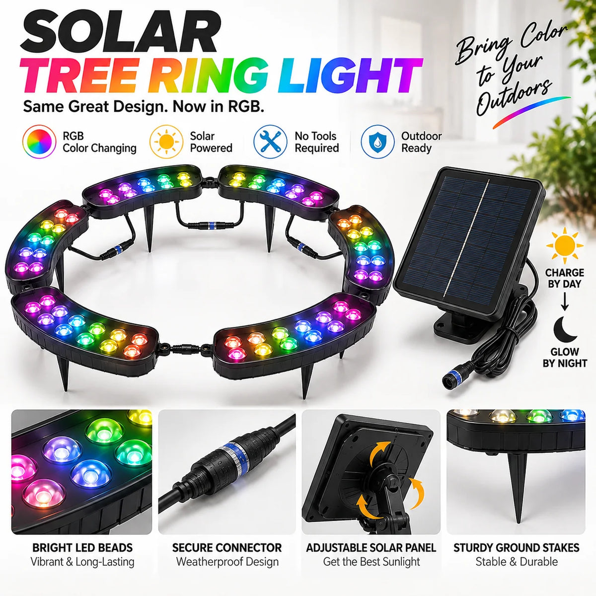 Tree Ring Light Solar-Powered 7-Color RGB