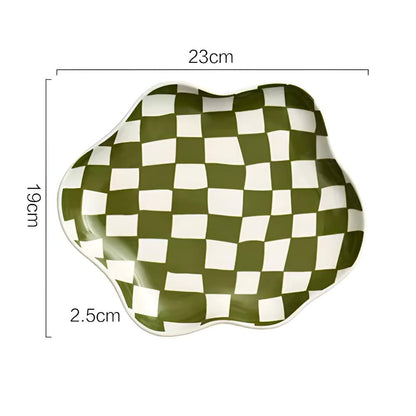 Trinket Plate Ceramic Checkered Jewelry Organizer