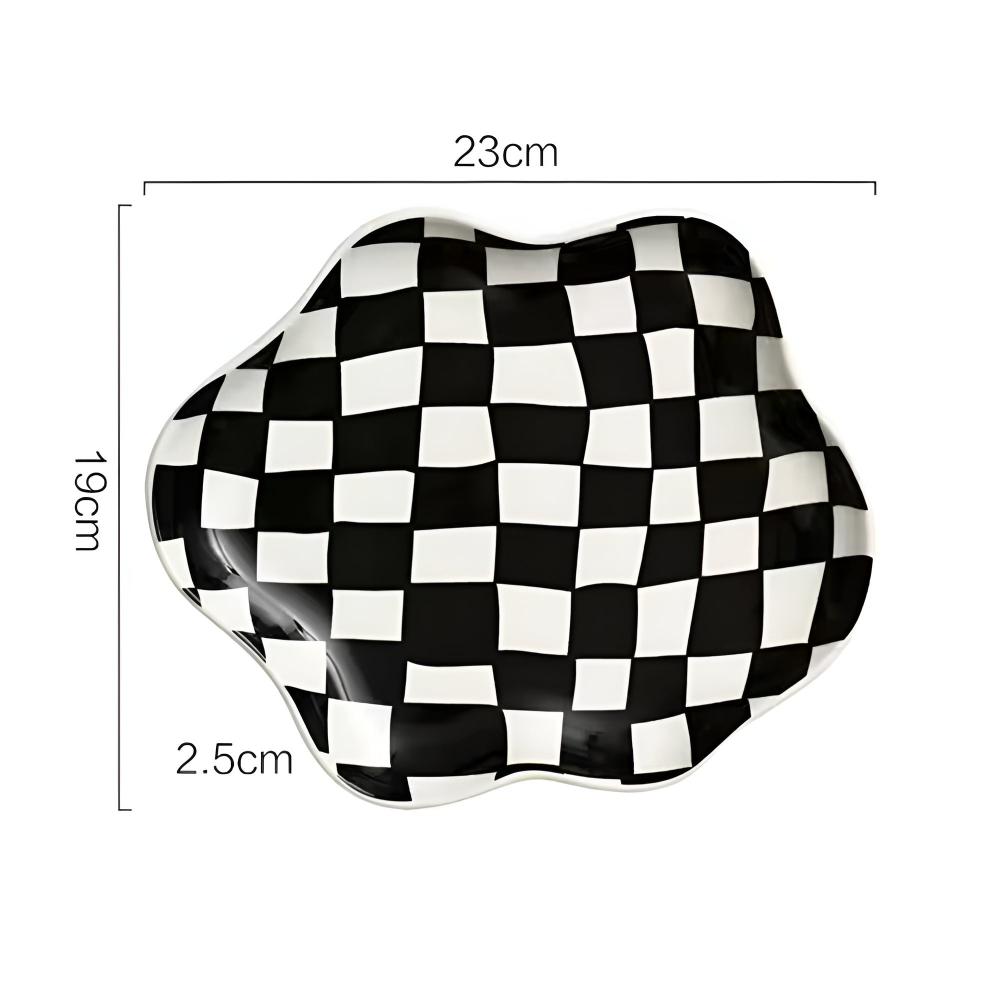 Trinket Plate Ceramic Checkered Jewelry Organizer