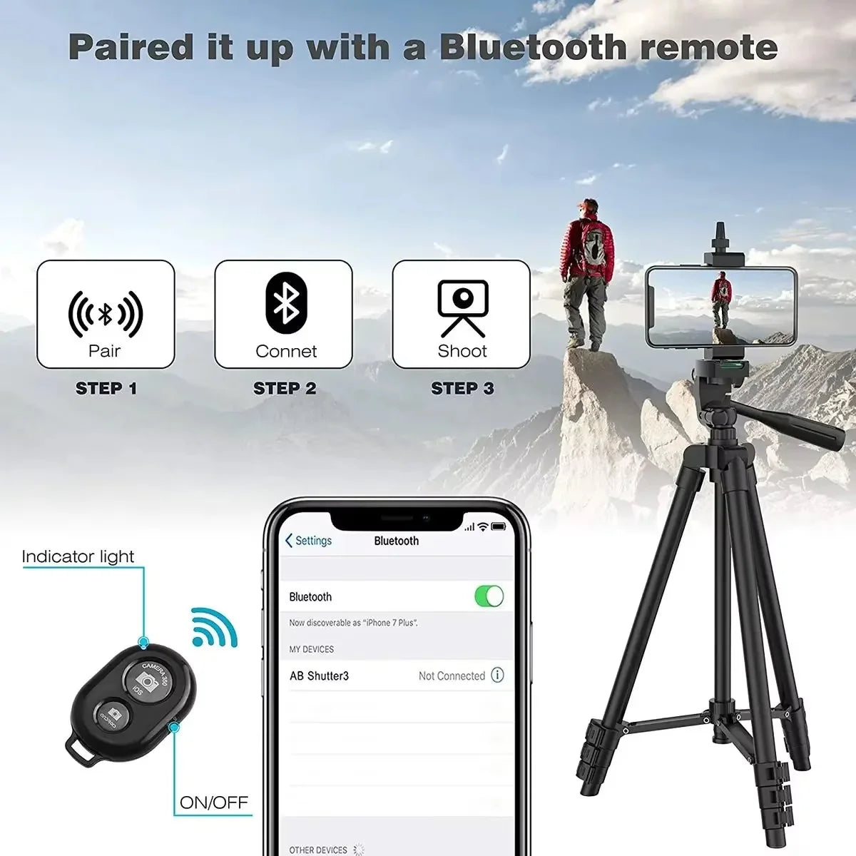 Tripod Stand Adjustable Height Wireless Remote