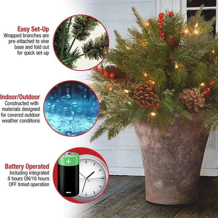 Urn Filler Evergreen Warm White LED Lights Automatic Timer