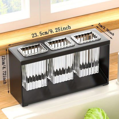 Utensil Holder 3 Cup Multi-Compartment Built-In Drain
