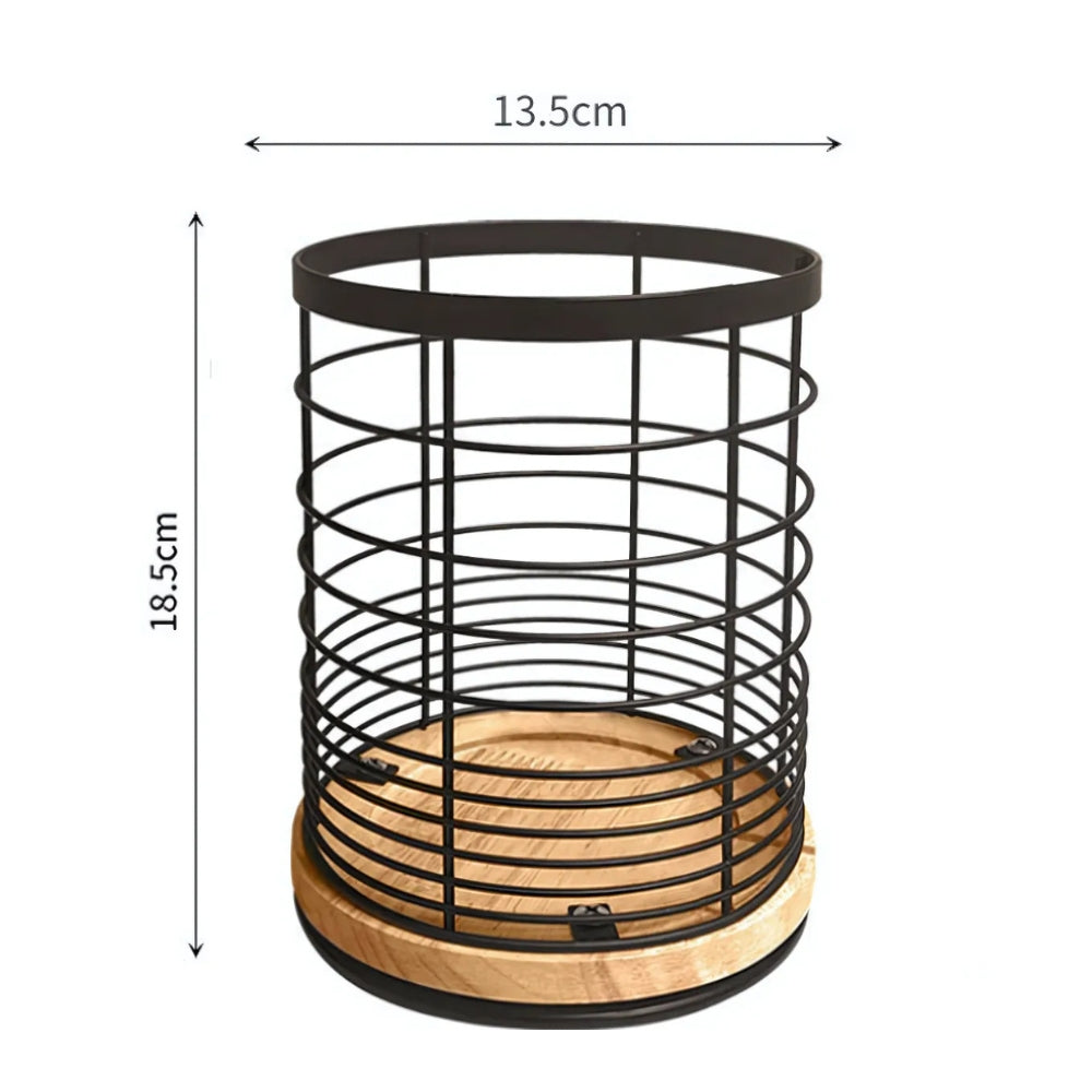 Utensil Holder 360° Rotating Iron Frame & Wooden Base