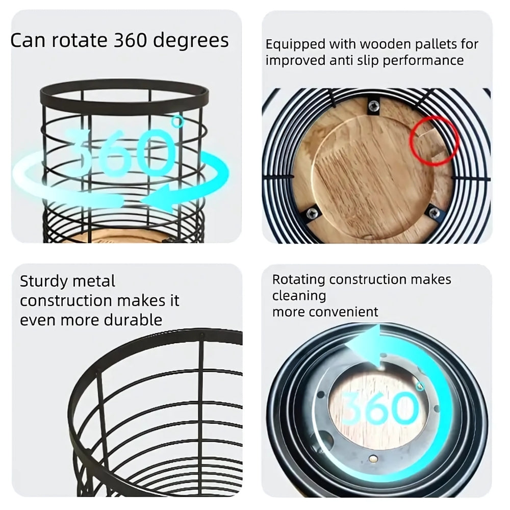 Utensil Holder 360° Rotating Iron Frame & Wooden Base