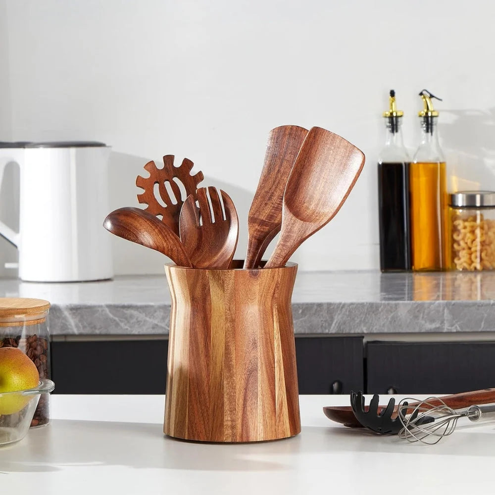 Utensil Holder Acacia Wood 360 Degree Rotating Countertop Organizer