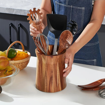 Utensil Holder Acacia Wood 360 Degree Rotating Countertop Organizer