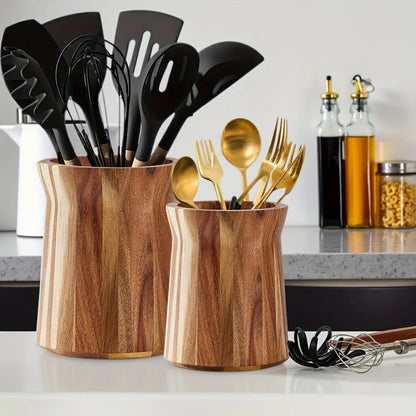 Utensil Holder Acacia Wood 360 Degree Rotating Countertop Organizer