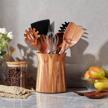 Utensil Holder Acacia Wood 360 Degree Rotating Countertop Organizer