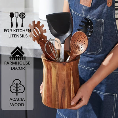 Utensil Holder Acacia Wood 360 Degree Rotating Countertop Organizer
