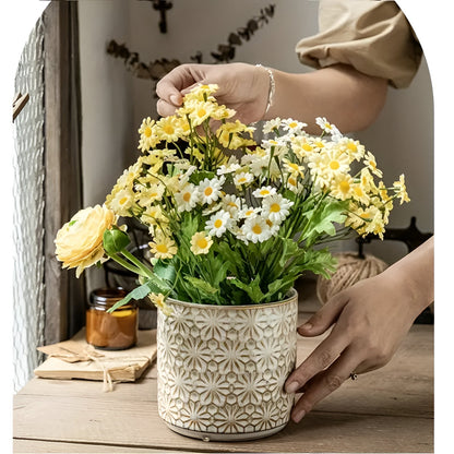 Utensil Holder Ceramic Embossed Floral Wide Opening