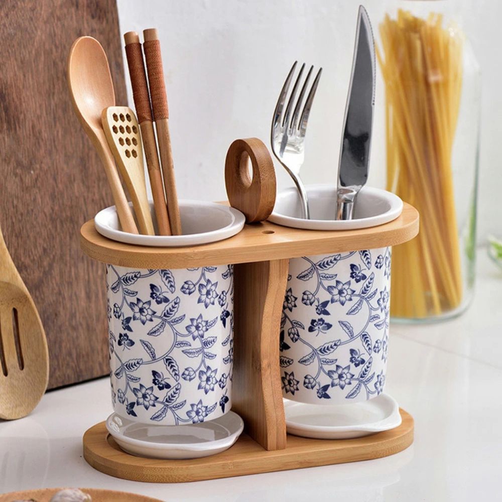 Utensil Holder Ceramic Labeled Set of 3