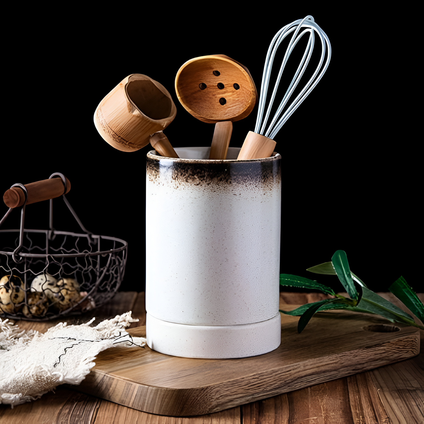 Utensil Holder Ceramic With Drainage Holes