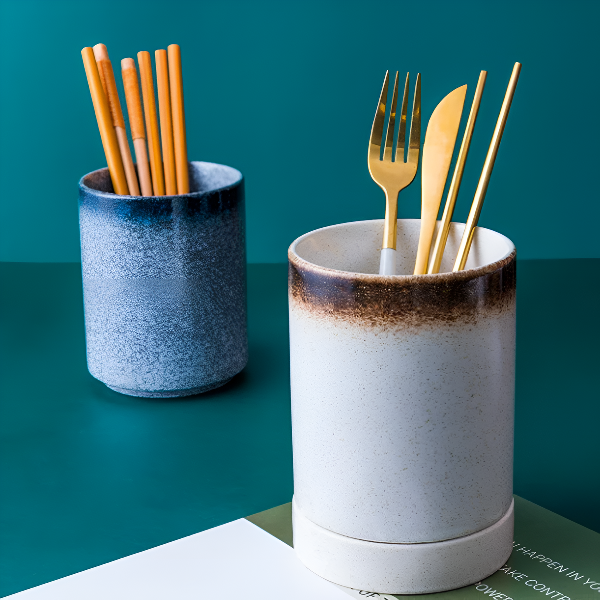 Utensil Holder Ceramic With Drainage Holes