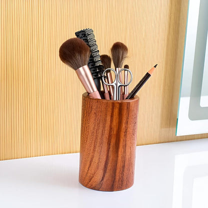 Utensil Holder Natural Wood Drainage Hole