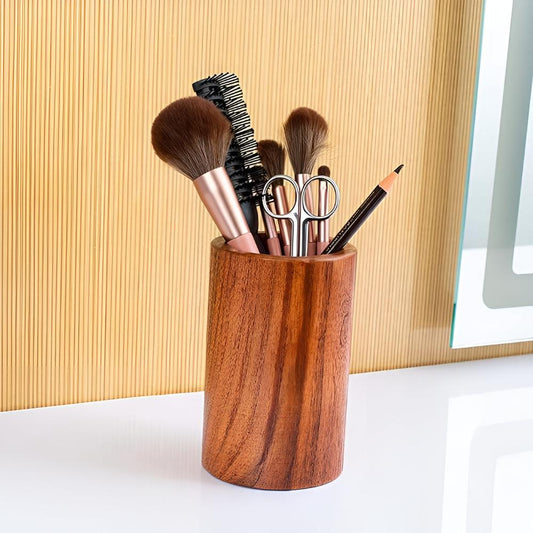 Utensil Holder Natural Wood Drainage Hole