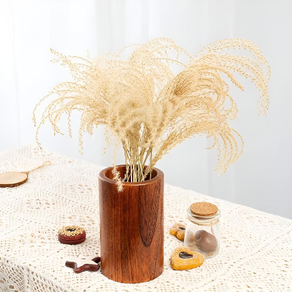 Utensil Holder Natural Wood Drainage Hole