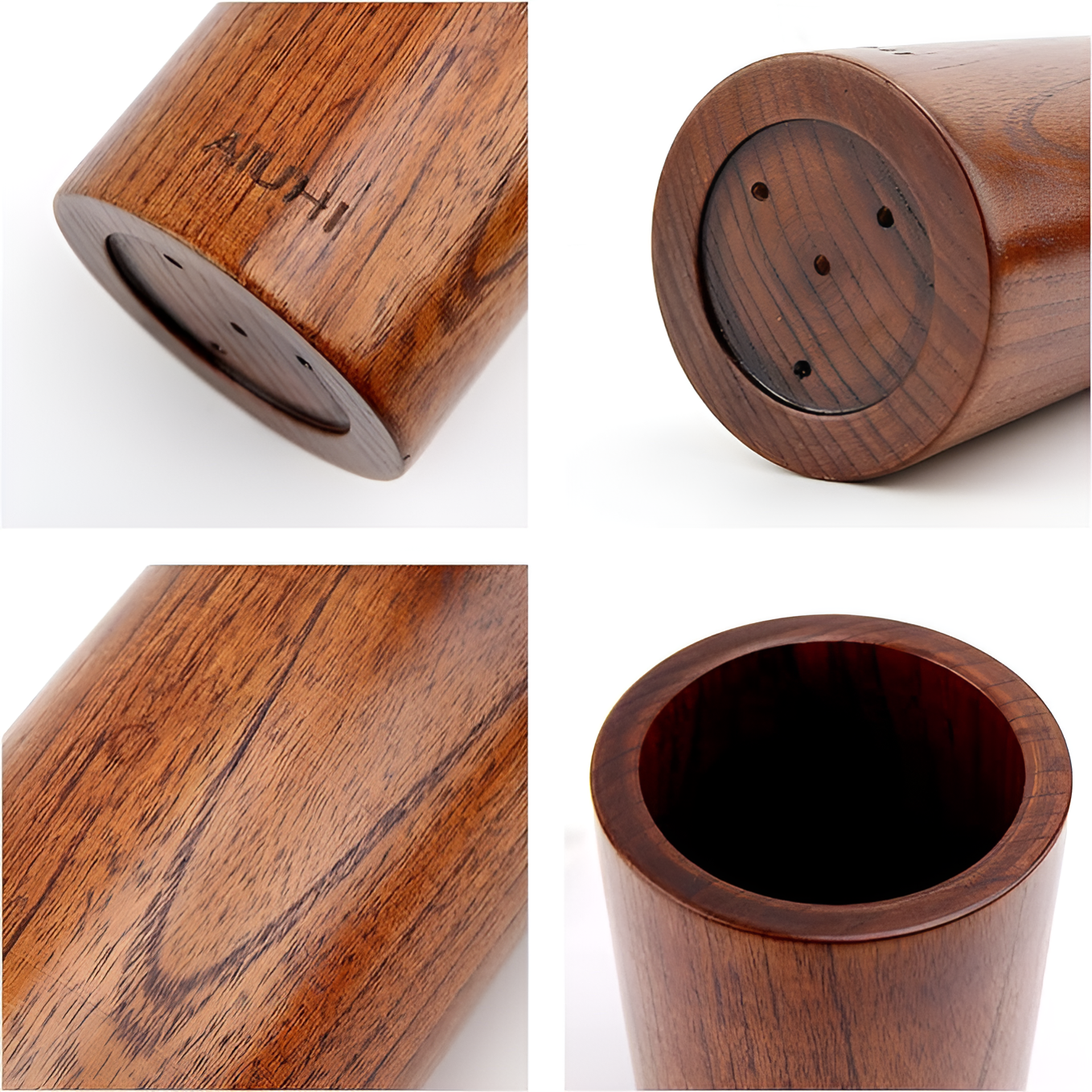 Utensil Holder Natural Wood Drainage Hole
