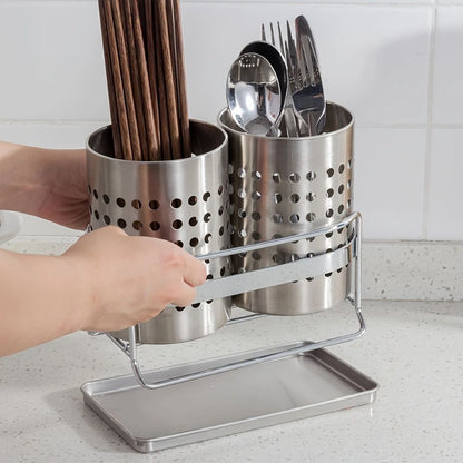 Utensil Holder Perforated Stainless Steel Rust-Resistant
