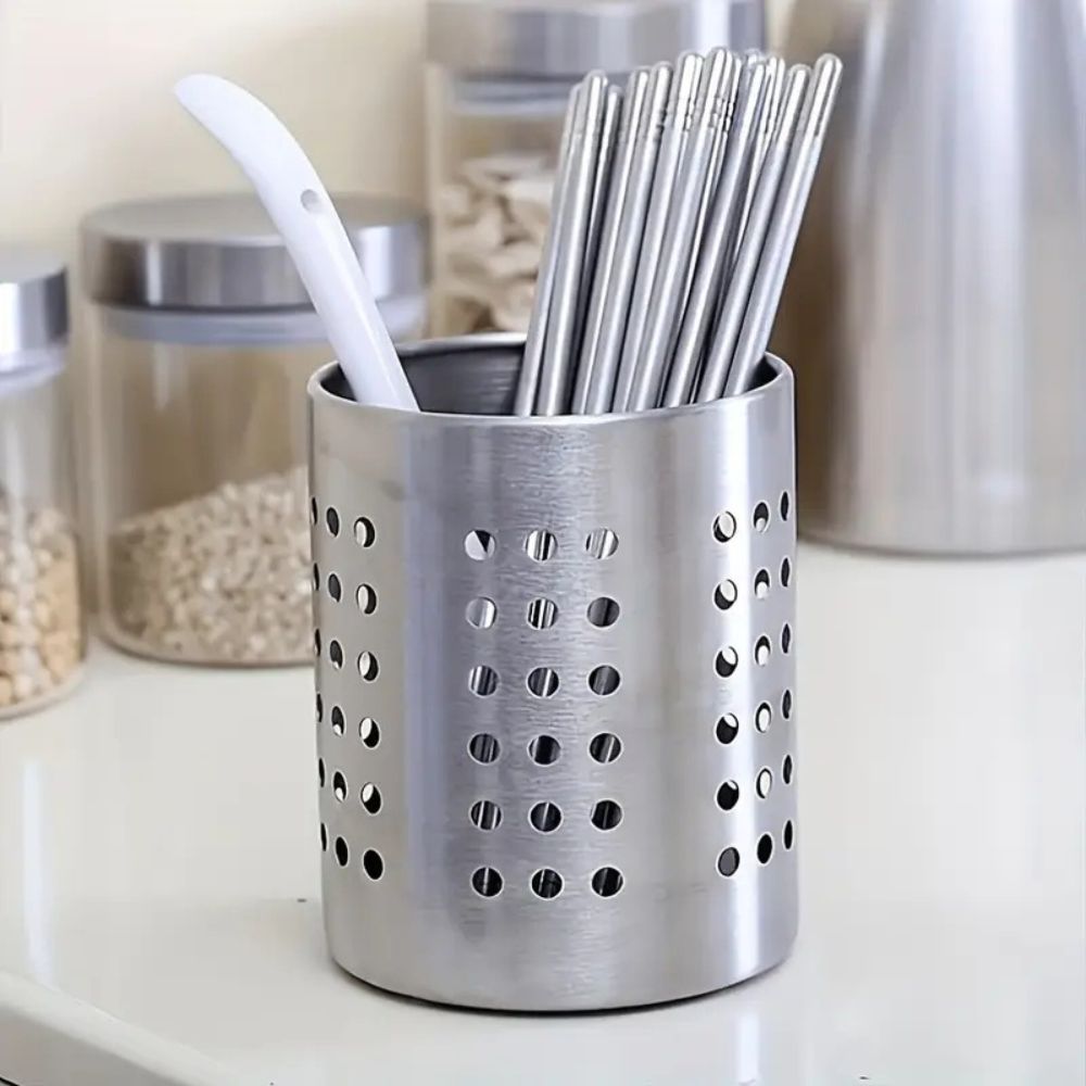 Utensil Holder Perforated Stainless Steel Rust-Resistant