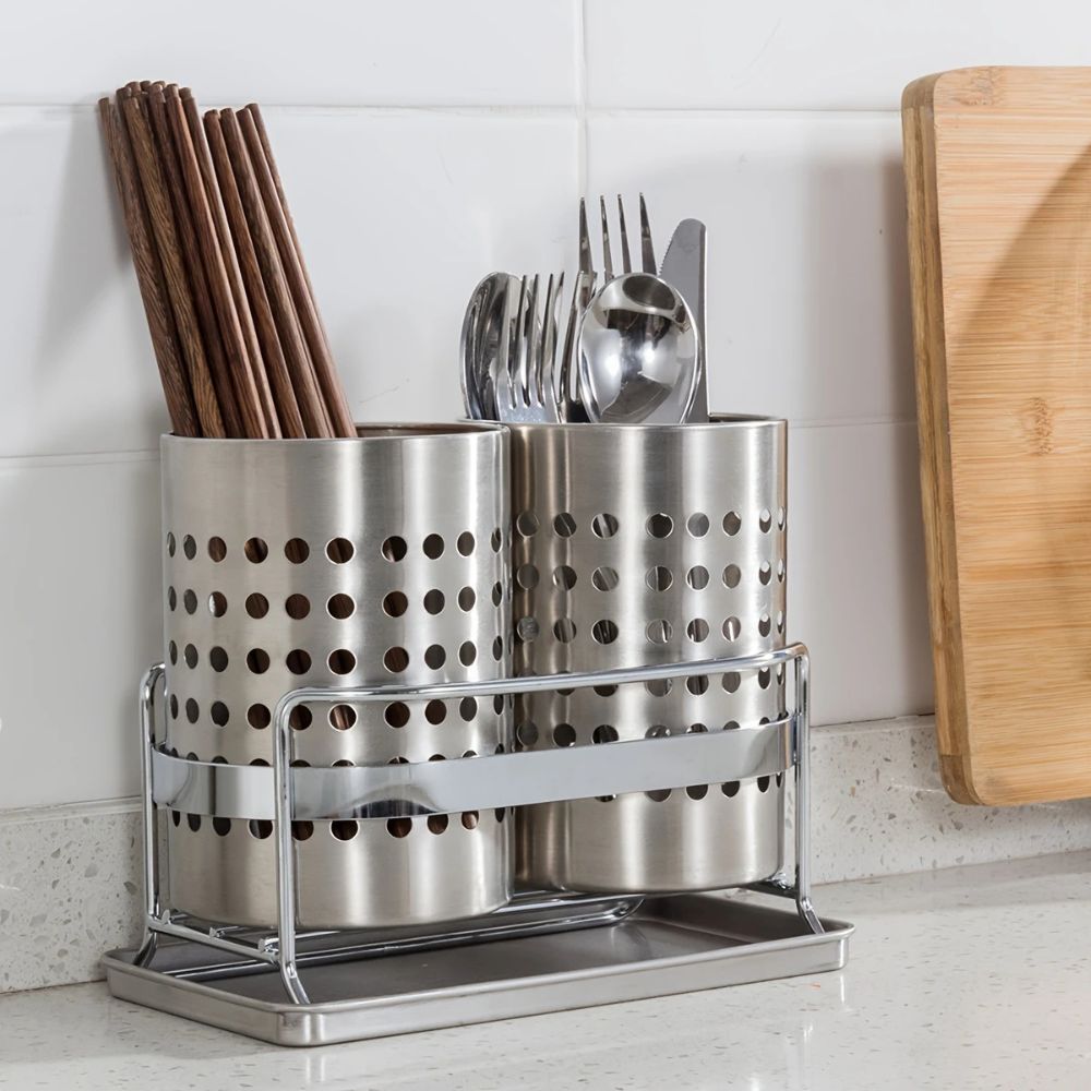 Utensil Holder Perforated Stainless Steel Rust-Resistant